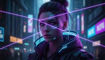 Cyberpunk portrait upscaling with neon lighting before